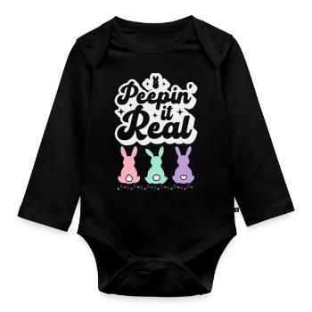 Lapins de Pâques Fun peepin it vrais œufs de Pâques colorés - Body Bébé bio manches longues - noir - Devant