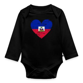 Cœur de drapeau d’Haïti - Body Bébé bio manches longues - noir - Devant