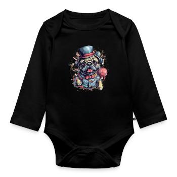 Cute Pug Little Dog - Organic Longsleeve Baby Bodysuit - black - Front