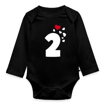 2 Herzen 2. Geburtstag - Baby Bio-Langarm-Body - Schwarz - Vorne