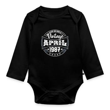 April 1987. Geburtstagsgeschenk April 1987 April - Baby Bio-Langarm-Body - Schwarz - Vorne