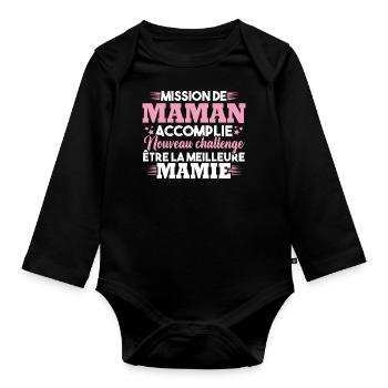Mission maman accomplie - future meilleure mamie - Body Bébé bio manches longues - noir - Devant