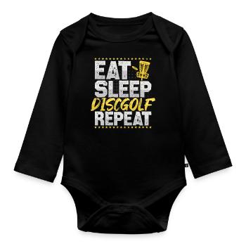 Discgolf Eat Sleep Repeat Frisbee Hobby Discgolf - Organic Longsleeve Baby Bodysuit - black - Front