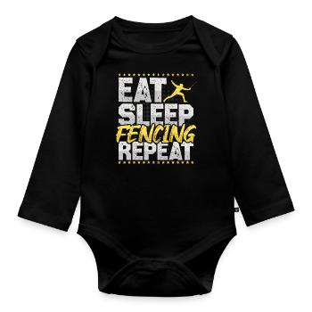 Fechten Eat Sleep Repeat Schwertkampf Schwerter - Baby Bio-Langarm-Body - Schwarz - Vorne