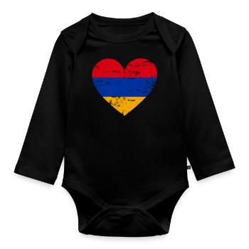 Armenien Flaggenherz - Baby Bio-Langarm-Body - Schwarz - Vorne