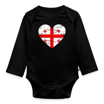 Cœur de drapeau de la Géorgie - Body Bébé bio manches longues - noir - Devant