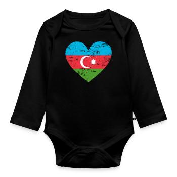 Aserbaidschan Flaggenherz - Baby Bio-Langarm-Body - Schwarz - Vorne