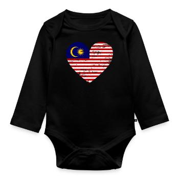 Malaysia Flag Heart - Organic Longsleeve Baby Bodysuit - black - Front
