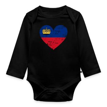 Cœur du drapeau du Liechtenstein - Body Bébé bio manches longues - noir - Devant