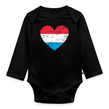 Luxembourg flag heart - Organic Longsleeve Baby Bodysuit - black - Front