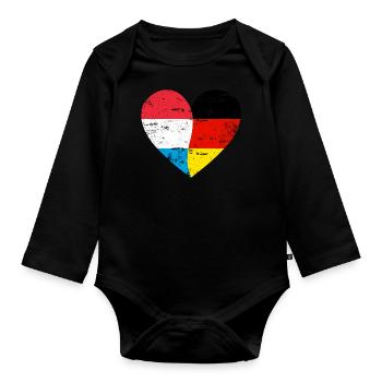 Luxembourg Germany Flag Heart - Organic Longsleeve Baby Bodysuit - black - Front
