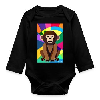 Affe Polygon Tiere Wildnis Zoo Afrika Safari - Baby Bio-Langarm-Body - Schwarz - Vorne