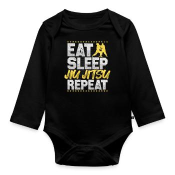 Jiu Jitsu Eat Sleep Repeat Kampfkunst Jiu Jitsu - Baby Bio-Langarm-Body - Schwarz - Vorne