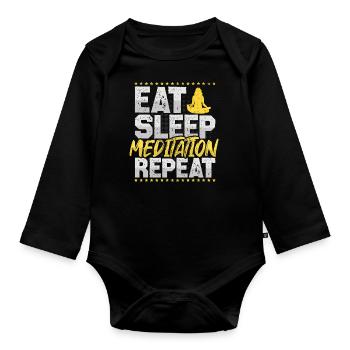 Meditation Eat Sleep Repeat Osho Hobby Meditation - Baby Bio-Langarm-Body - Schwarz - Vorne