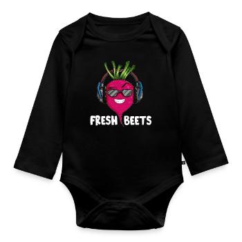 Beetroot vegetables with headphones and sunglasses - Organic Longsleeve Baby Bodysuit - black - Front