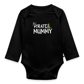 Pirate Mommy Women Girl Pirate Costume Movie Night - Organic Longsleeve Baby Bodysuit - black - Front