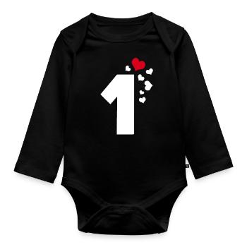 1 Heart Number One 1st Anniversary - Organic Longsleeve Baby Bodysuit - black - Front