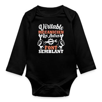 Véritable mécanicien les autres font semblant - Body Bébé bio manches longues - noir - Devant