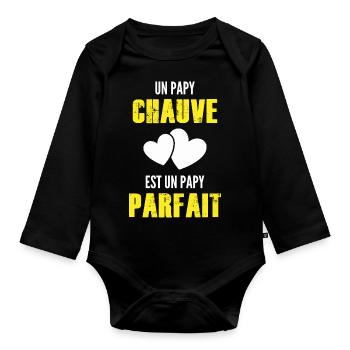 un papy chauve est un papy parfait / grand-père - Body Bébé bio manches longues - noir - Devant
