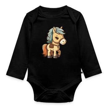 Cute horse for school beginners and kindergarten children - Organic Longsleeve Baby Bodysuit - black - Front