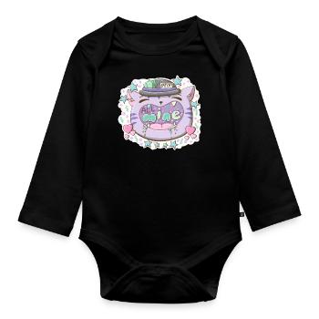 Fat cat wants it all in kawaii style - Organic Longsleeve Baby Bodysuit - black - Front