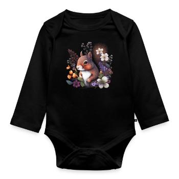 Fleurs d’écureuil mignonnes, animaux indigènes - Body Bébé bio manches longues - noir - Devant