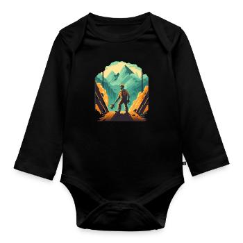 Retro Minenarbeiter mit Schaufel - Baby Bio-Langarm-Body - Schwarz - Vorne