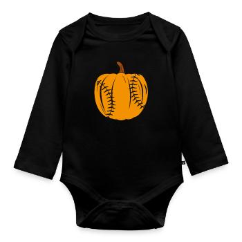 Halloween Baseball Kürbis - Baby Bio-Langarm-Body - Schwarz - Vorne