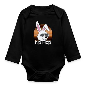 Hip Hop Rabbit - Organic Longsleeve Baby Bodysuit - black - Front