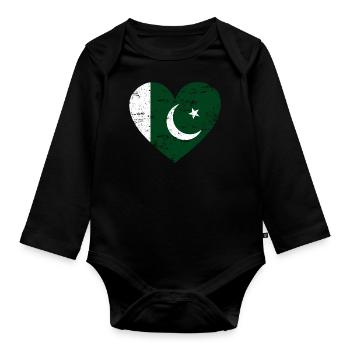 Pakistan Flag Heart - Organic Longsleeve Baby Bodysuit - black - Front