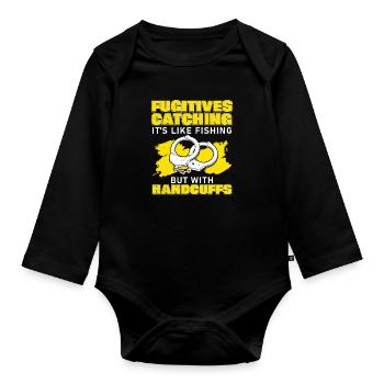 Funny bounty hunt with handcuffs from Bail - Organic Longsleeve Baby Bodysuit - black - Front