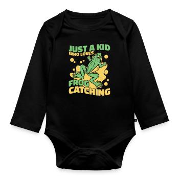 Just A Kid Who Loves Frog Catching Laubfrosch - Baby Bio-Langarm-Body - Schwarz - Vorne