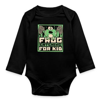 Frog Catching For Kid Laubfrosch Kröte Frosch - Baby Bio-Langarm-Body - Schwarz - Vorne