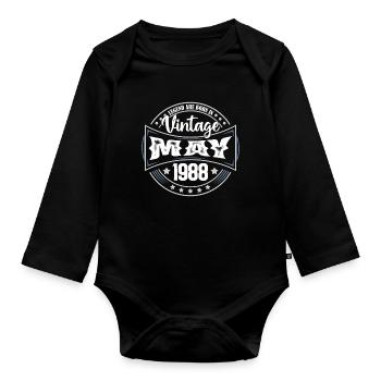 Mai 1988. Geburtstagsgeschenk Mai 1988. Mai - Baby Bio-Langarm-Body - Schwarz - Vorne