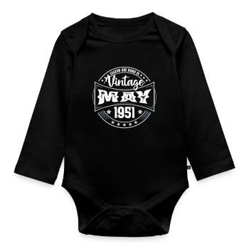 Mai 1951. Geburtstagsgeschenk Mai 1951. Mai - Baby Bio-Langarm-Body - Schwarz - Vorne