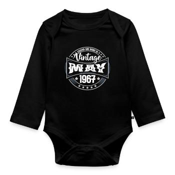 Mai 1967. Geburtstagsgeschenk Mai 1967. Mai - Baby Bio-Langarm-Body - Schwarz - Vorne