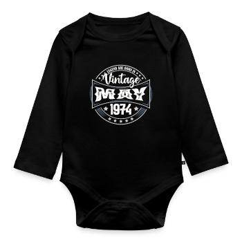 1974 May. Birthday gift May 1974. May - Organic Longsleeve Baby Bodysuit - black - Front