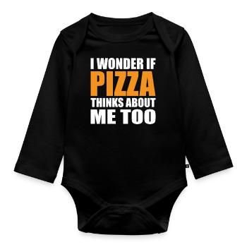 Whether pizza also thinks of me Pizza food lovers - Organic Longsleeve Baby Bodysuit - black - Front