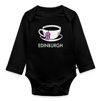 Edinburgh Tea Cup UK Flag Tea Bag - Body Bébé bio manches longues - noir - Devant