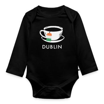 Dublin Teetasse UK Flagge Teebeutel - Baby Bio-Langarm-Body - Schwarz - Vorne