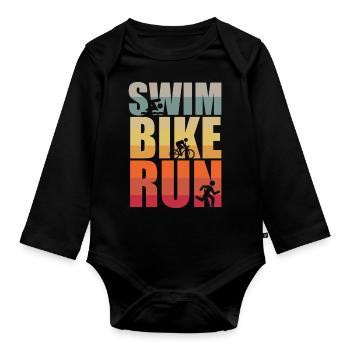Triathlon Schwimmen Radfahren Laufen Sport - Baby Bio-Langarm-Body - Schwarz - Vorne