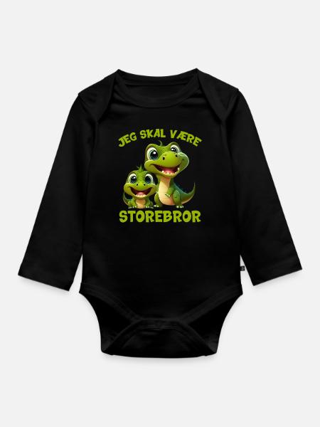 storebror dinosaur snart dinosaurer jeg skal være - Langærmet babybody, økologisk bomuld - sort