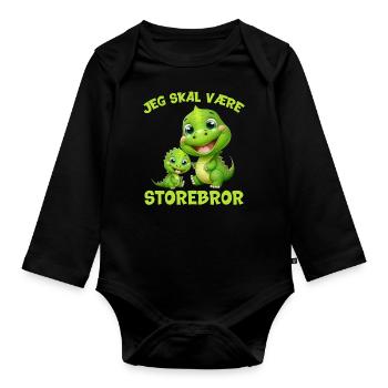 Jeg skal være storebror dinosaur dino dinosaurer - Langærmet babybody, økologisk bomuld - sort - Foran