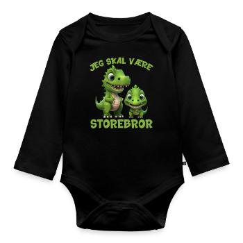 Storebror dinosaur snart dinosaurer jeg skal være - Langærmet babybody, økologisk bomuld - sort - Foran