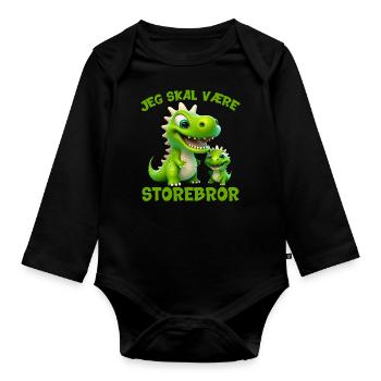 Snart storebror dinosaur dinosaurer jeg skal vaere - Langærmet babybody, økologisk bomuld - sort - Foran