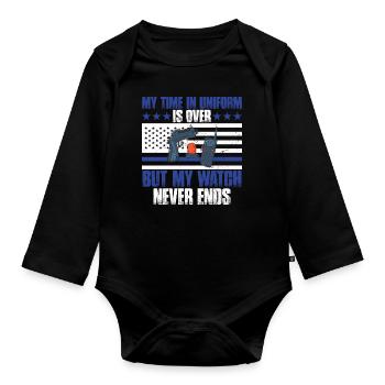 My time in uniform is over police policeman - Organic Longsleeve Baby Bodysuit - black - Front