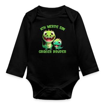 Ich werde ein großer Bruder Dinosaurier Dino Dinos - Baby Bio-Langarm-Body - Schwarz - Vorne