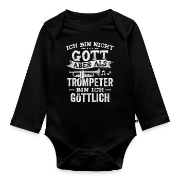 Als Trompeter bin ich göttlich Jazz Trompete - Baby Bio-Langarm-Body - Schwarz - Vorne