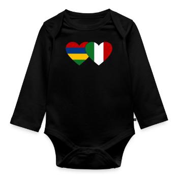 Mauritius Italy Flag Heart - Organic Longsleeve Baby Bodysuit - black - Front