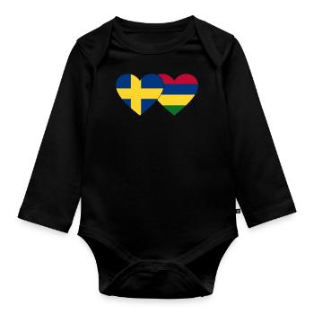 Sweden Mauritius Flag Heart - Organic Longsleeve Baby Bodysuit - black - Front